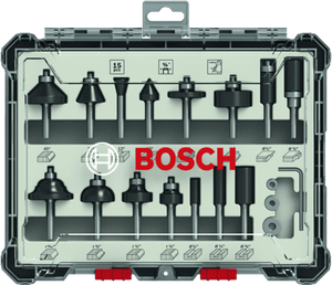 New Genuine Bosch 2607017473 Mixed Router Bit Sets, 15-Pieces For hand-held