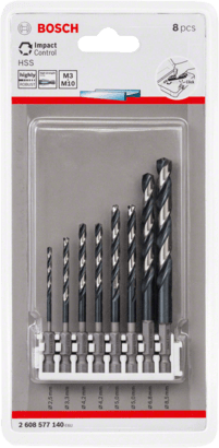 New Genuine Bosch 2608577140 Impact Control HSS Twist Drill Bit Pack, 8-Piece
