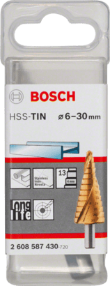 New Genuine Bosch 2608587430 HSS TiN Step Drill Bit, 3-Flat Shank For rotary