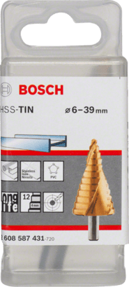 New Genuine Bosch 2608587431 HSS TiN Step Drill Bit, 3-Flat Shank For rotary