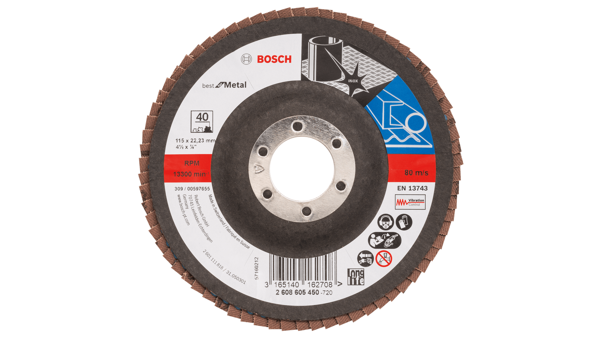 New Genuine Bosch 2608607320 X571 Best for Metal Flap Discs, Straight Version