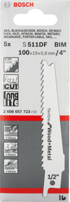 New Genuine Bosch 2608657723 S 511 DF Flexible for Wood and Metal Reciprocating