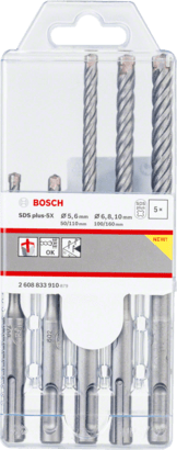 New Genuine Bosch 2608833910 SDS plus-5X Drill Bit Pack, 3-piece For rotary