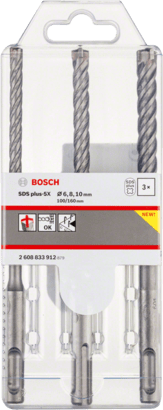 New Genuine Bosch 2608833912 SDS plus-5X Drill Bit Pack, 3-piece For rotary