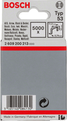 New Genuine Bosch 2609200213 Fine Wire Staple, Type 53 For Cordless / Pneumatic