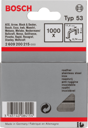 New Genuine Bosch 2609200215 Fine Wire Staple, Type 53 For Cordless / Pneumatic