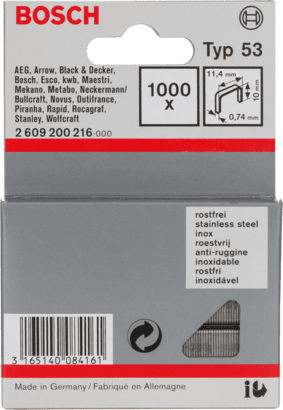 New Genuine Bosch 2609200216 Fine Wire Staple, Type 53 For Cordless / Pneumatic
