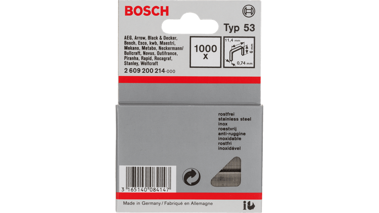 New Genuine Bosch 2609200216 Fine Wire Staple, Type 53 For Cordless / Pneumatic