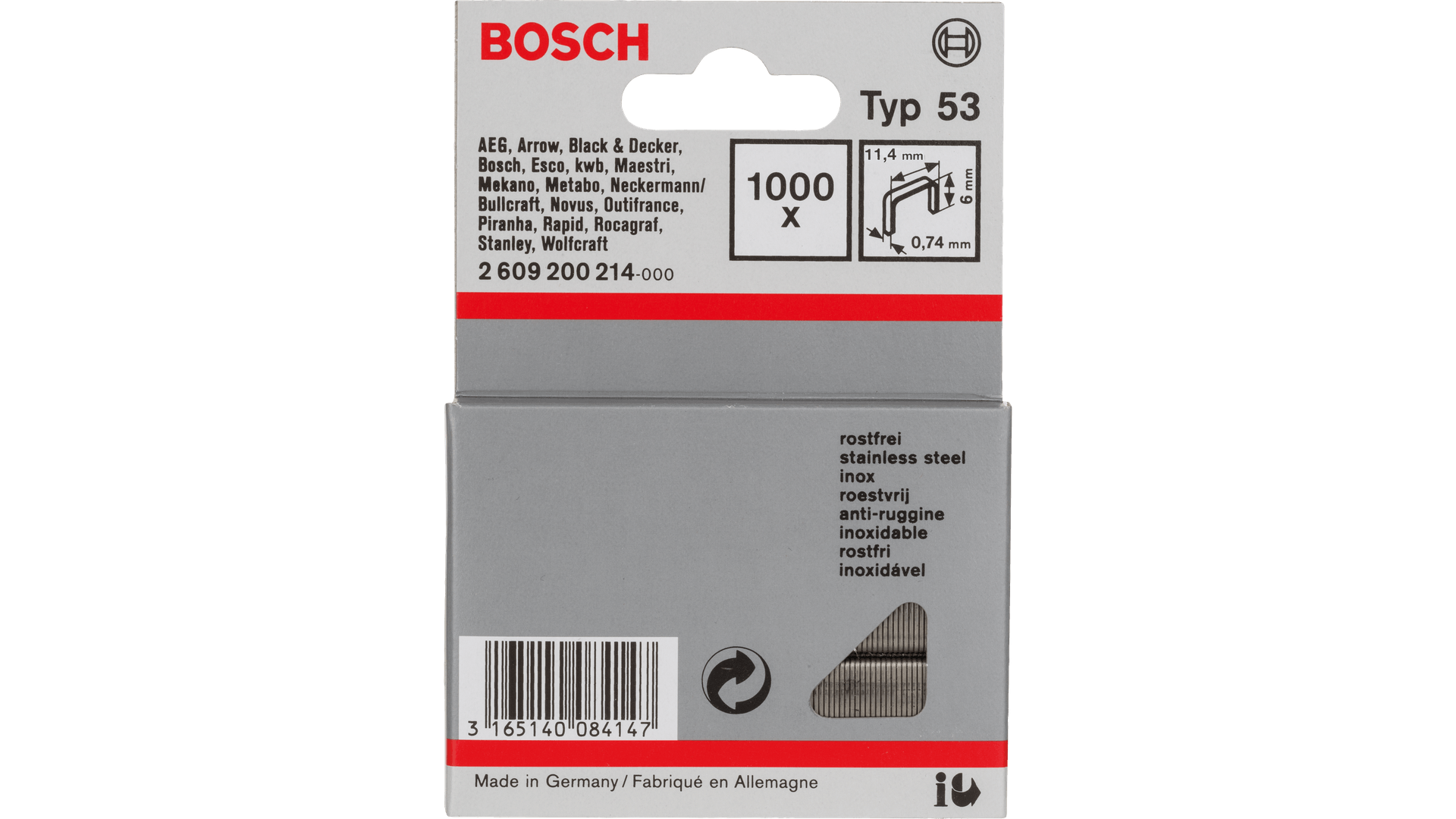 New Genuine Bosch 2609200217 Fine Wire Staple, Type 53 For Cordless / Pneumatic
