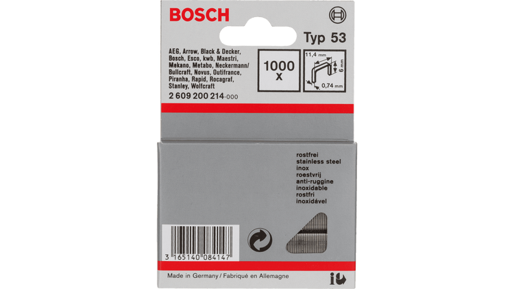 New Genuine Bosch 2609200217 Fine Wire Staple, Type 53 For Cordless / Pneumatic