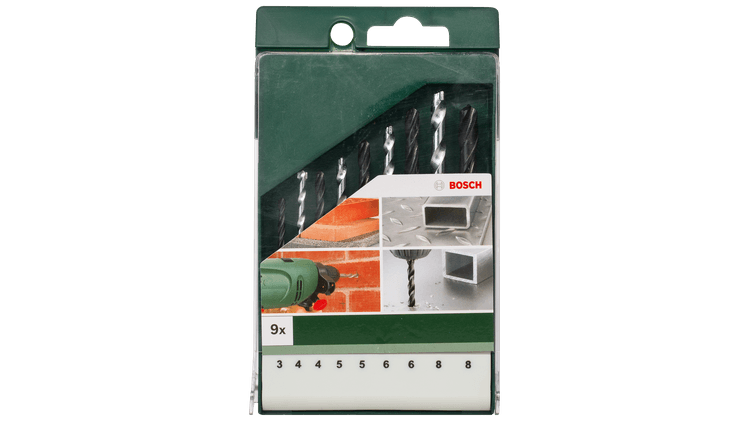 New Genuine Bosch 2609255482 Metal and Stone Drill Bit Set HSS-R, 9 Pieces