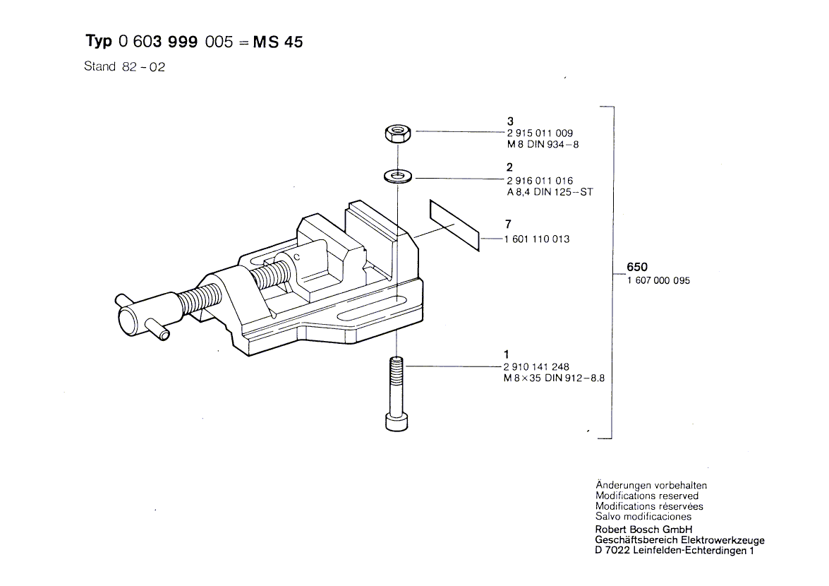 New Genuine Bosch 2910141248 Hex Socket Head Cap Screw