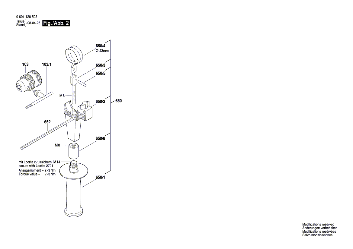 New Genuine Bosch 3603523016 Drilling Spindle