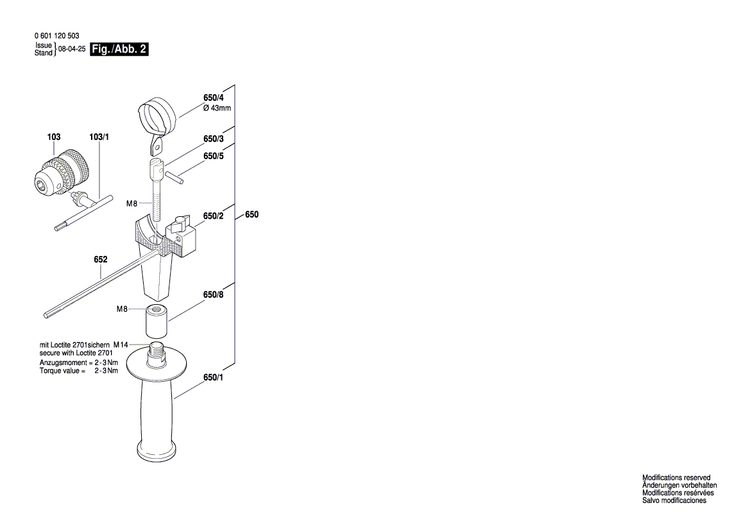 New Genuine Bosch 3603523016 Drilling Spindle