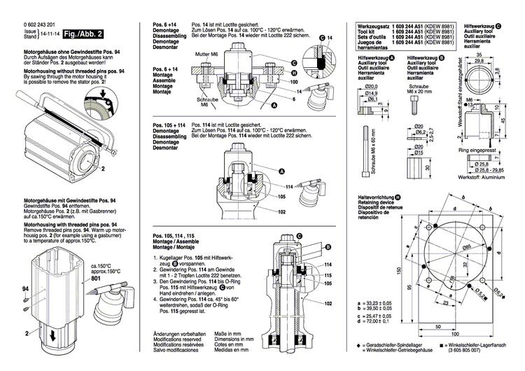 New Genuine Bosch 3606120008 Grinding Spindle