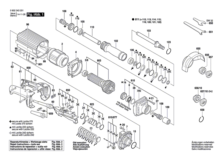 New Genuine Bosch 3606120008 Grinding Spindle