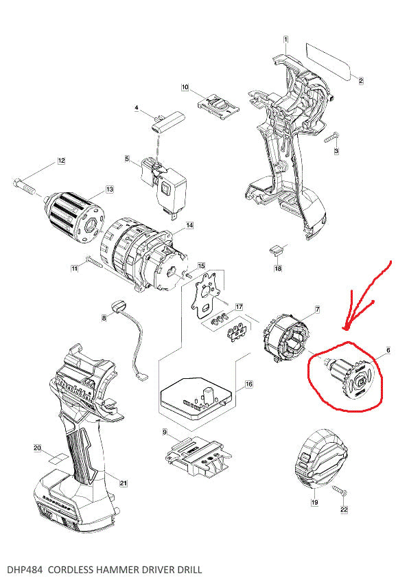 New Genuine Makita 619406-7 Rotor for HР484D DHP484 DDF484