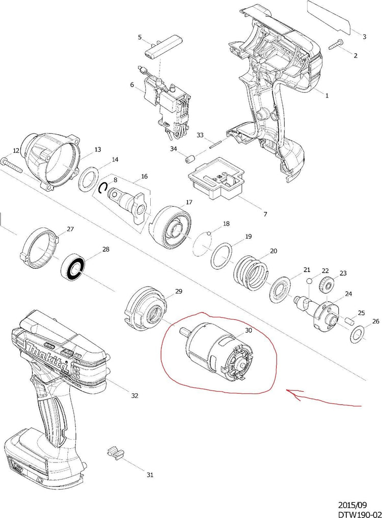 New Genuine Makita 629199-8 DC Motor for TW190D