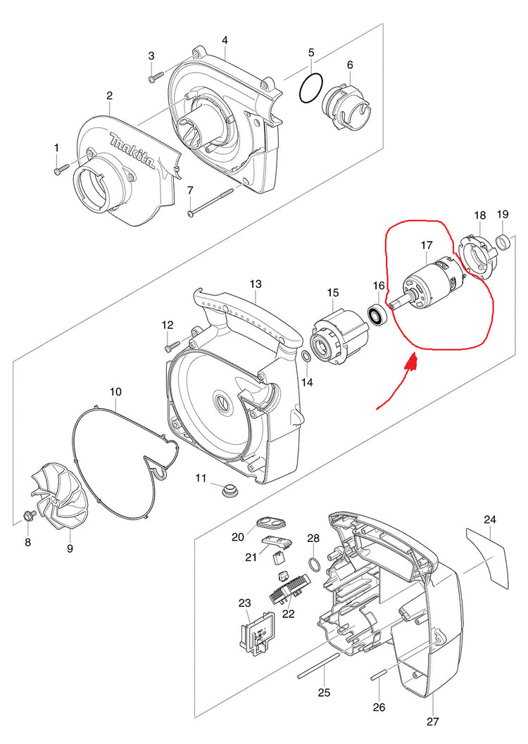 New Genuine Makita 629882-7 Motor 18V for BVC350 BVC340