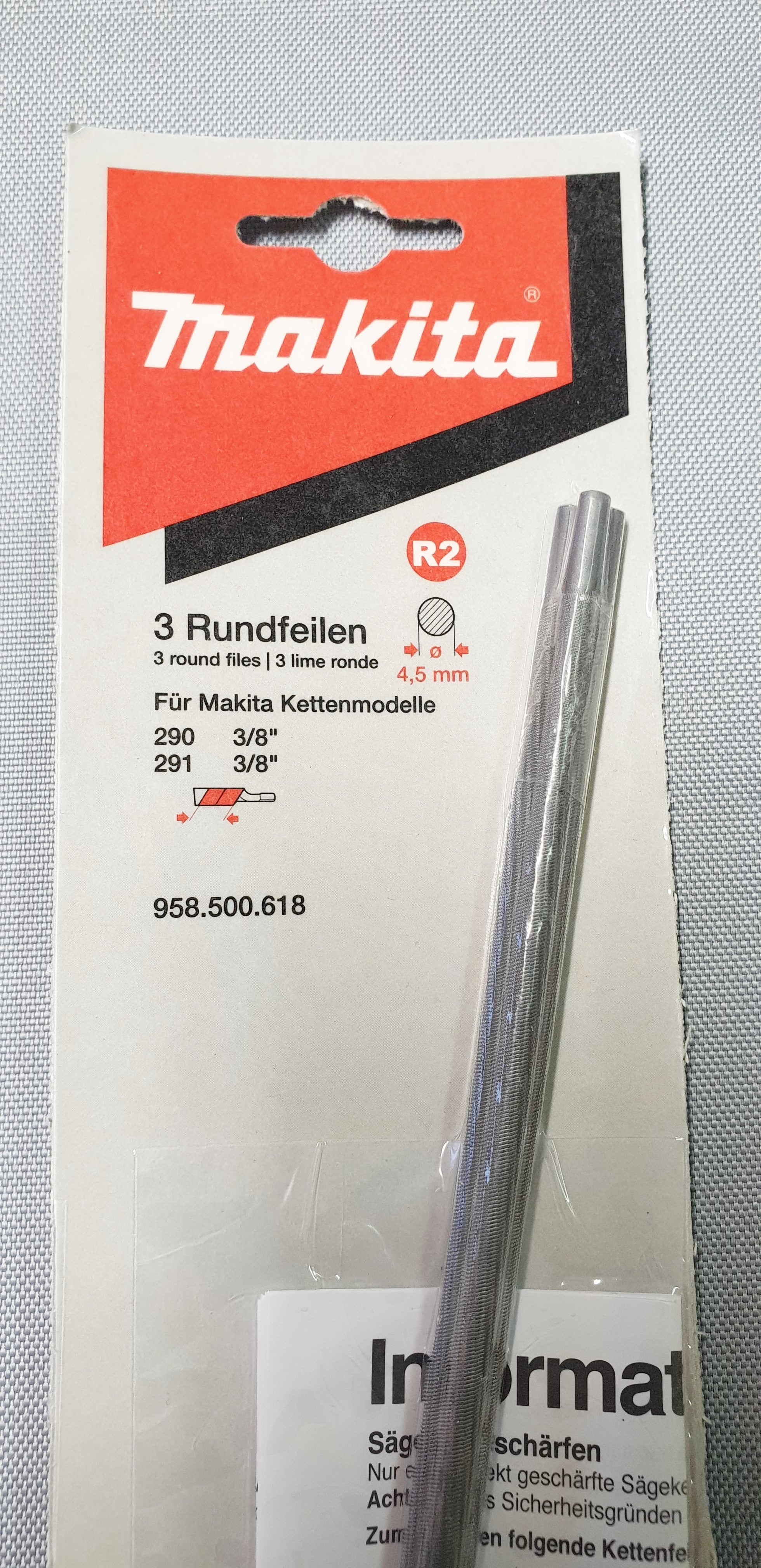 New Genuine Makita 958500618 Round Files 4,5mm 3pcs for Chains