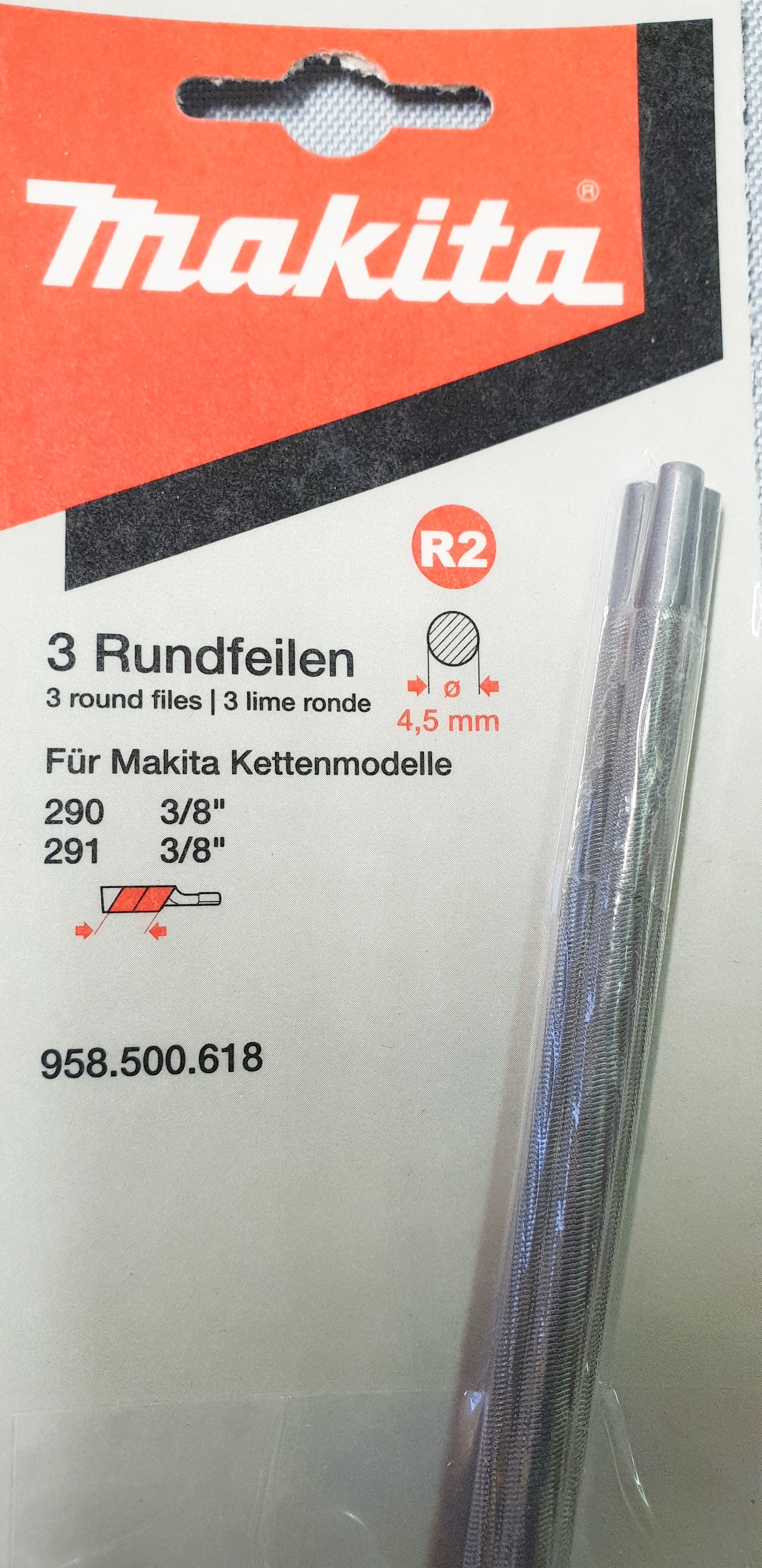 New Genuine Makita 958500618 Round Files 4,5mm 3pcs for Chains