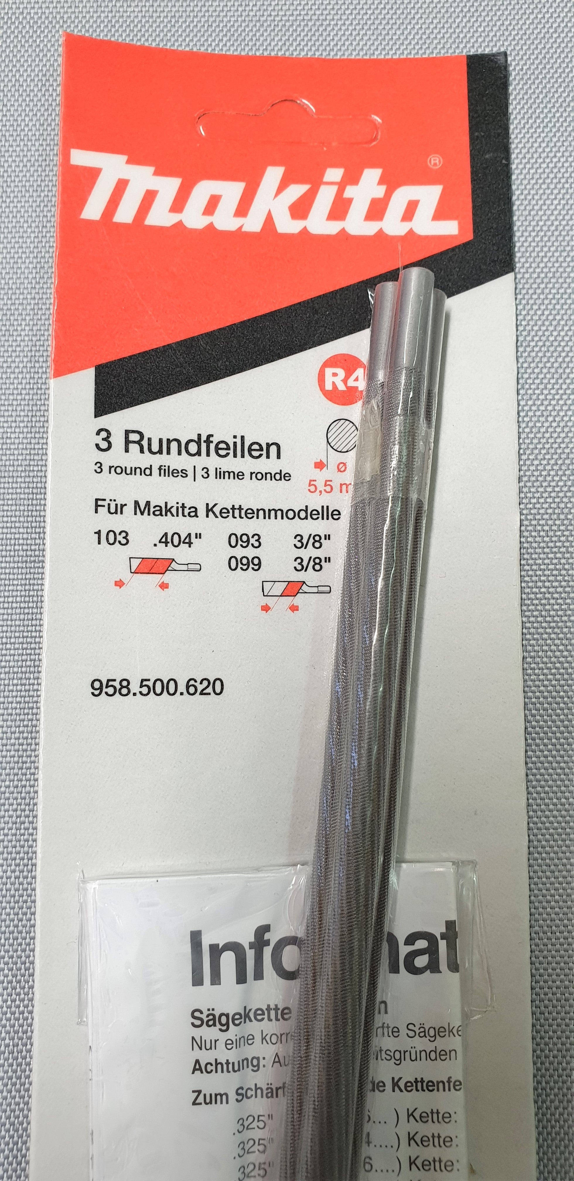 New Genuine Makita 958500620 Round Files 5.5mm 3pcs for Chains