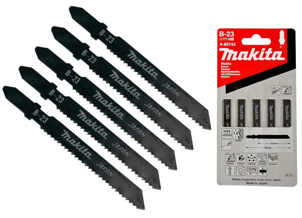 New Genuine Makita A-85743 Jig Saw Blade 50mm B-23, 5 pcs T118B