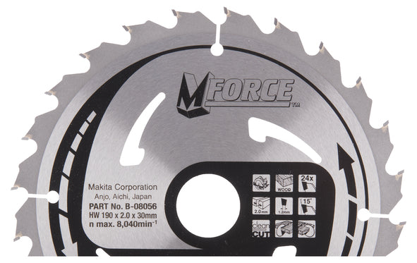 New Genuine Makita B-08056 Circular Saw Blade HM Mforce 190mm x 30mm x 2mm 24T