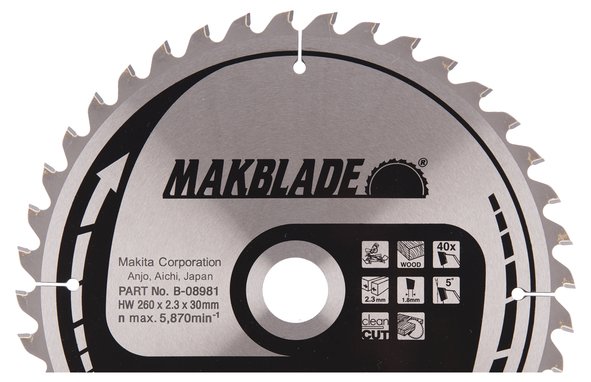 New Genuine Makita B-08981 Wood Cuttng Circular Saw 260mm X 30mm X 2.3mm 40T