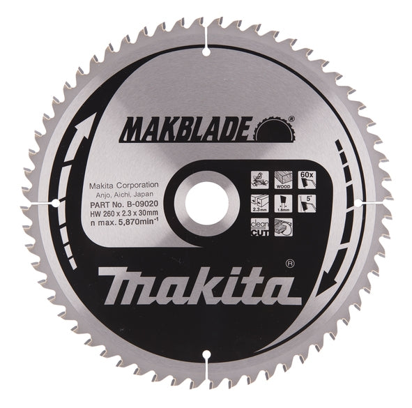 New Genuine Makita B-09020 Circular Saw Blade MakBlade 260mm x 30mm x 2.3mm 60T