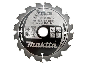 New Genuine Makita B-10643 136mm x 20mm x 1,5 mm 16T Circular Saw Blade DSS501