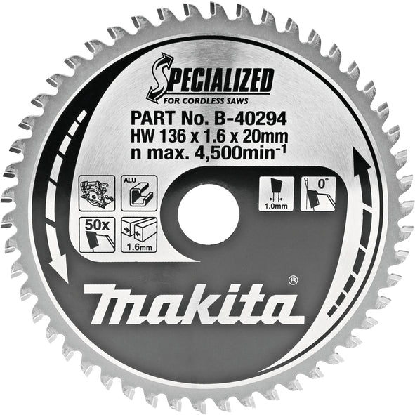 New Genuine Makita B-40294 Circular Cutting Saw Blade 136mm x 20mm x 1.6mm 50T