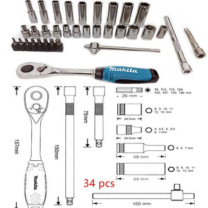 New Genuine Makita B-65567 Ratchet & Socket Set 34 pcs
