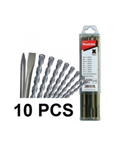 New Genuine Makita D-44971 SDS-Plus Drillbit and Chisel Set 10pcs (1 Pack)