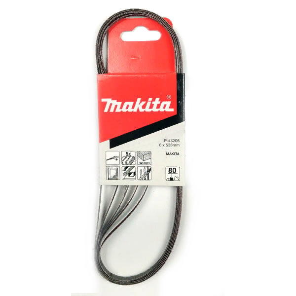 New Genuine Makita P-43206 Sanding belts K80 5pcs 6mm x 533mm 80 Grit 9032