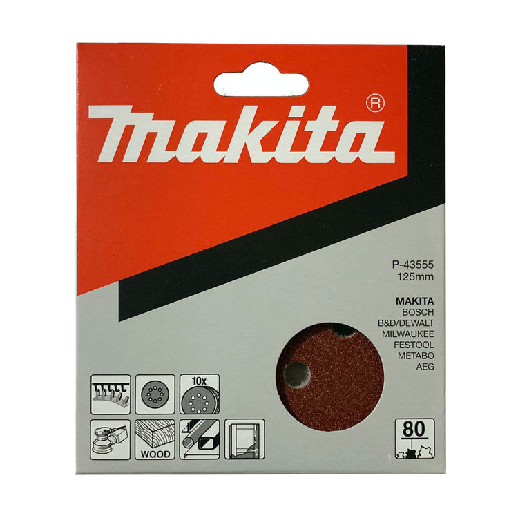New Genuine Makita P-43555 K80 10pcs Abrasive Disc 125mm BO5021, BO5030, BO5031, BO5041, DBO180