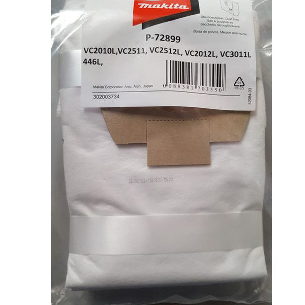 New Genuine Makita P-72899 Pack of 5 Filter Dust Bag for VC2010L