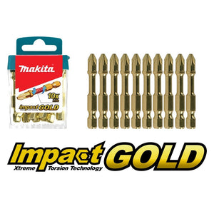 New Makita B-39540 Impact Gold PZ2 50mm Screwdriver Bit Set (1pack=10pcs)