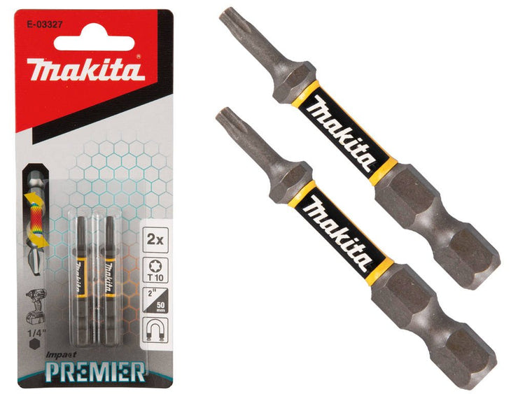 New Makita E-03327 Impact Premier Torsion Screw Bit (E-form), T10-50mm, 2pcs