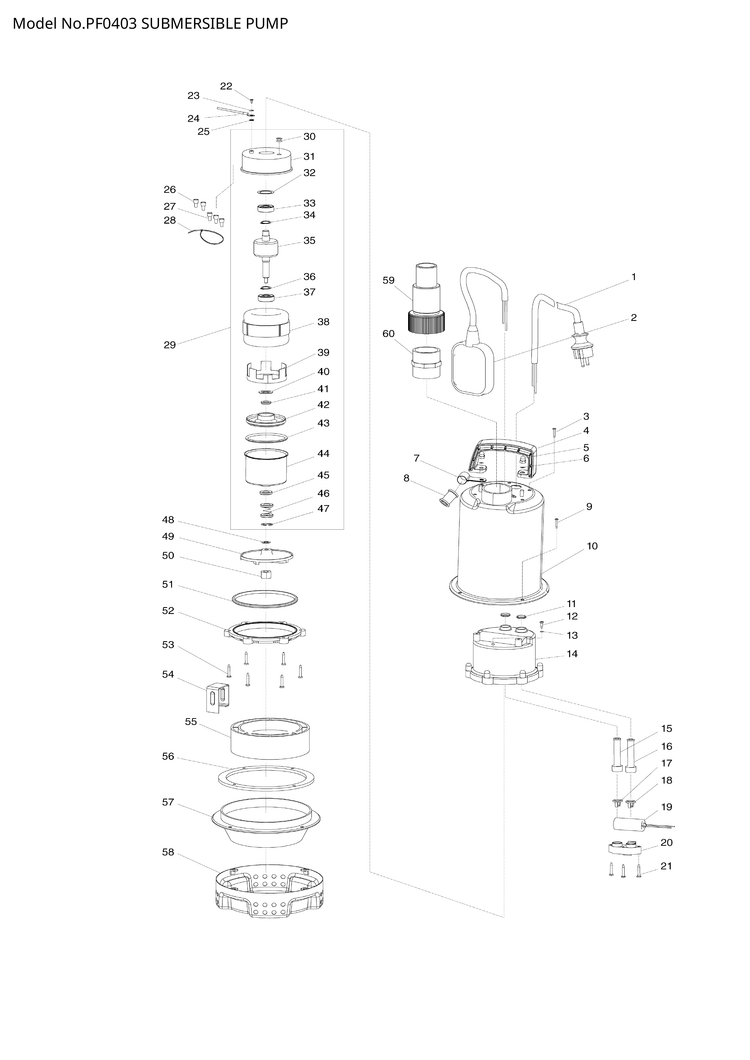 Makita PF0403 — сборочный чертёж, лист 1, деталь JH00000068 поз. 029