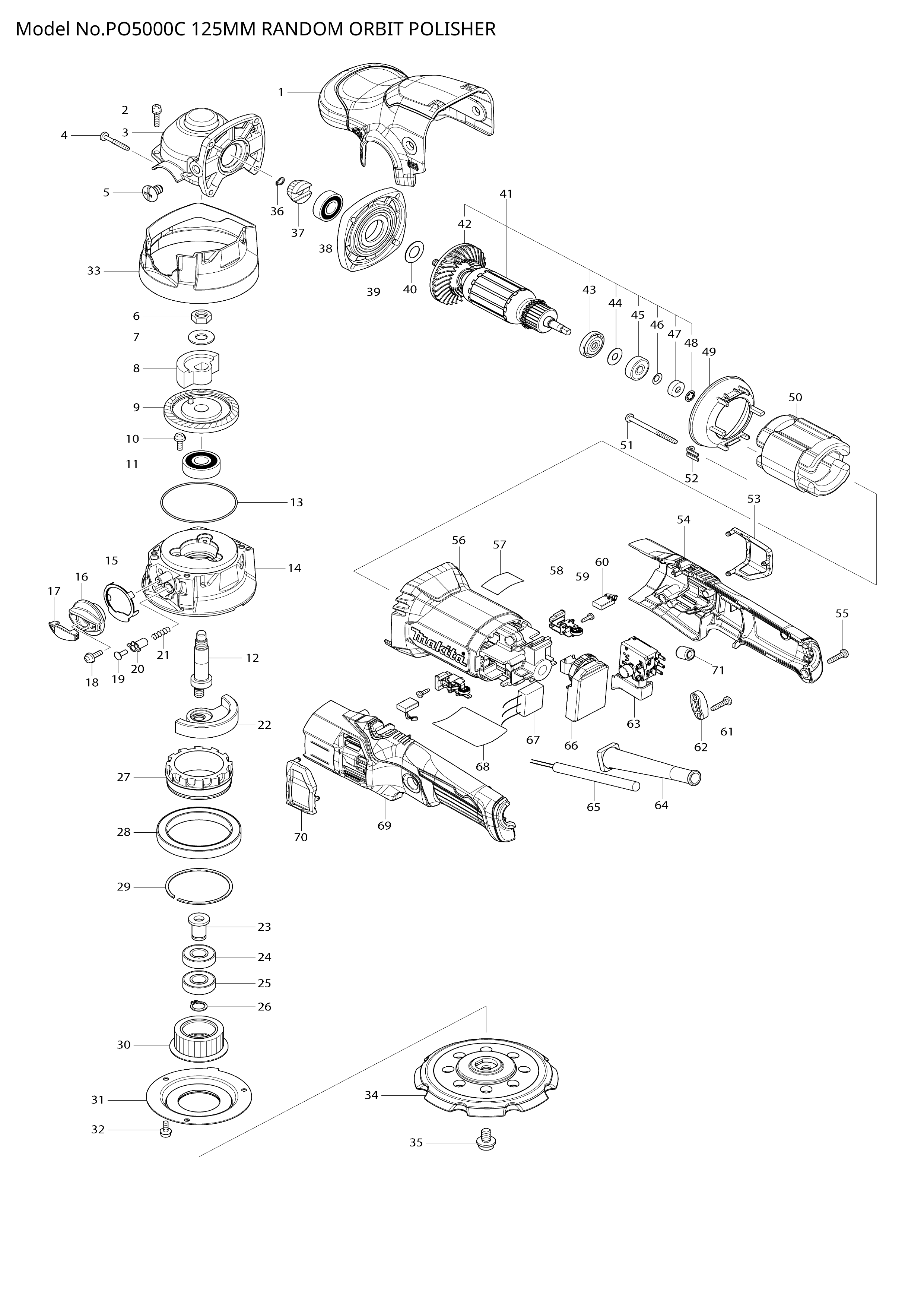 Makita PO5000C — сборочный чертёж, лист 1, деталь 650776-5 поз. 063