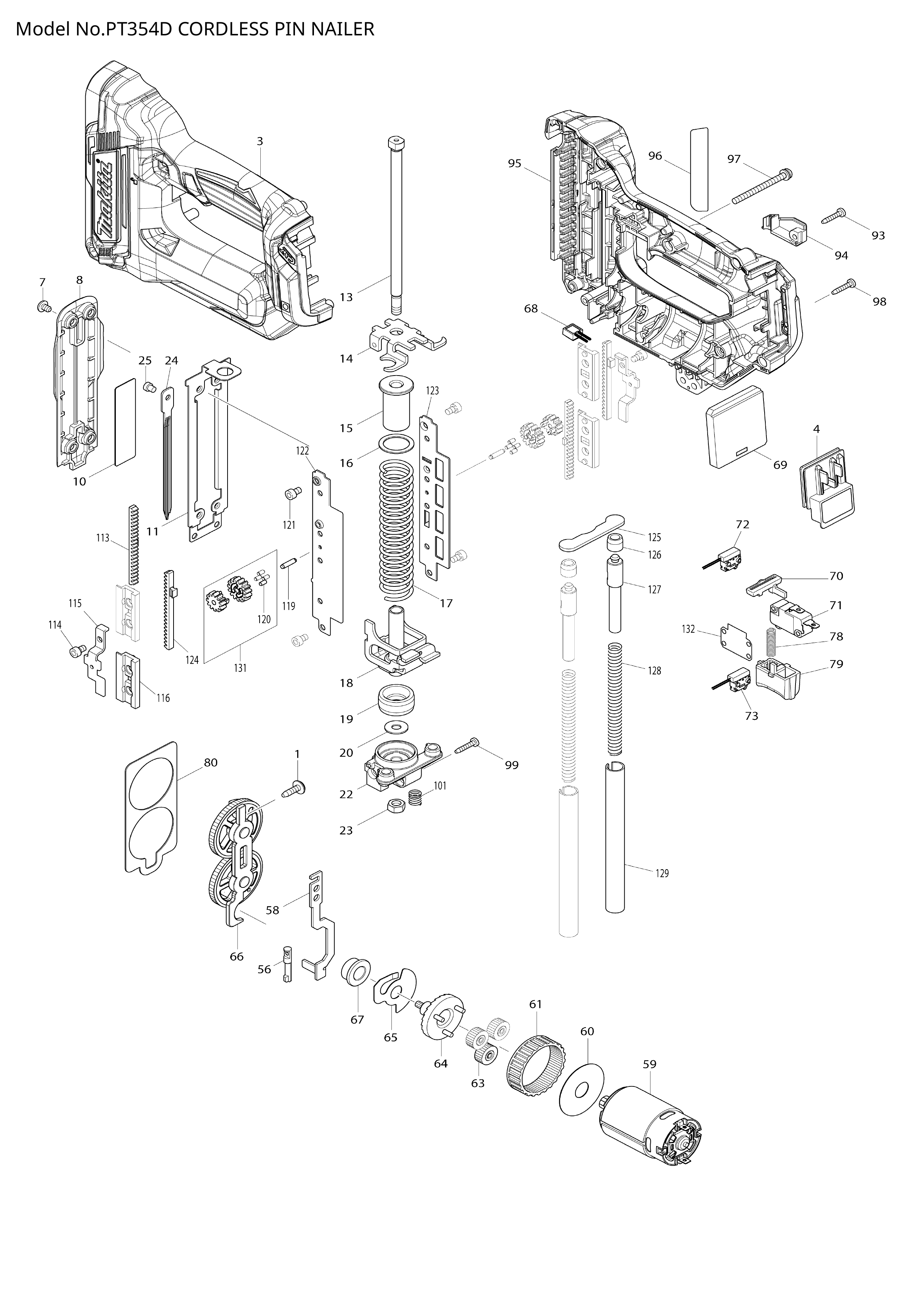 Makita PT354D — сборочный чертёж, лист 1, деталь 629268-5 поз. 059