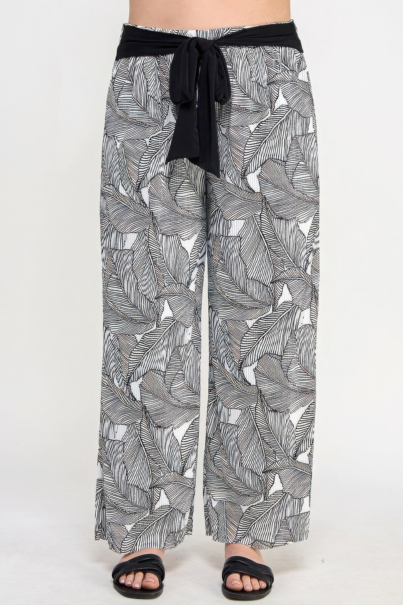 Plisse Palm Print Pants