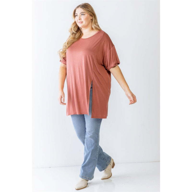 Plus Brick Round Neck Short Sleeve Relax Top