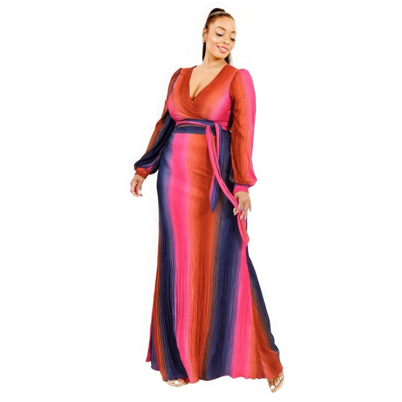 Plus Gradient Stripe 2 Piece Maxi Skirt Set