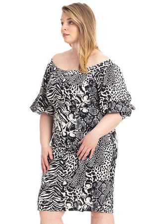 Plus Size Animal Print Crepe Stretch Bodycon Dress