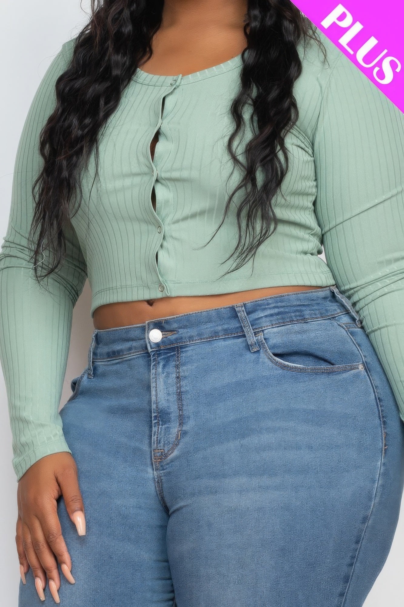 Plus Size Button Up Cropped Top