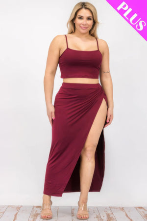 Plus Size Crop Cami & Split Thigh Maxi Skirt Set