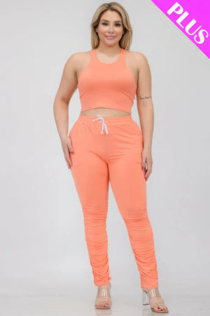 Plus Size Crop Tank Top & Ruched Pants Set