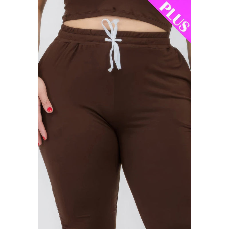 Plus Size Crop Tank Top & Ruched Pants Set
